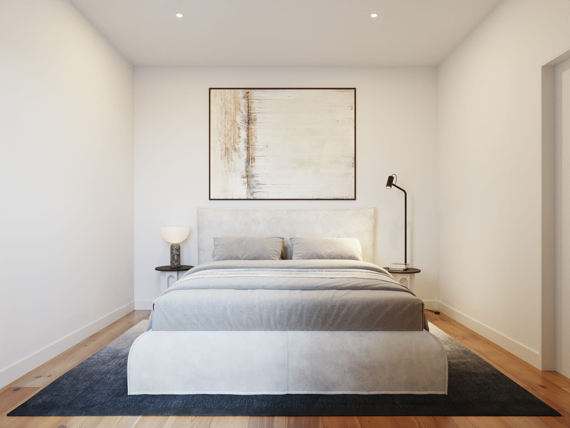 Quarto com cama de casal e tapete